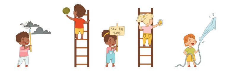 Kid Characters Saving Nature and Planet Vector Set © Happypictures