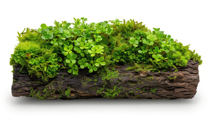 Obraz premium Green moss on Timber isolated on white background
