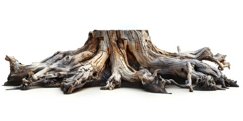 Fototapeta premium Tree Roots Stump and Root System on a White Background. Concept Nature, Botany, White Background, Tree Roots, Stump