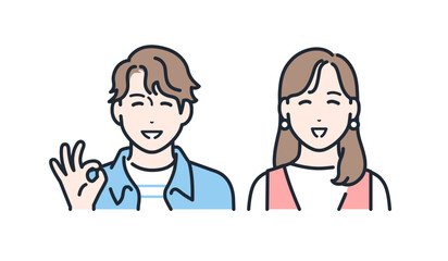 笑顔 安心 喜ぶ 若い男女 アイコン