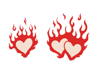 Heart on fire. Hand drawn heart with flame. flaming love