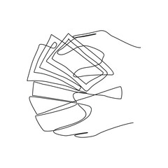One continuous line drawing of counting money vector illustration. Economic themes in simple linear style vector design concept. Investment is process of allocating resources like money and home.
