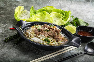 Vietnamese traditional soup Pho Bo with beef