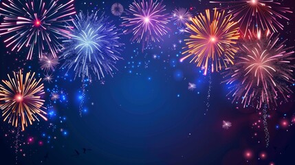 Naklejka premium Festive fireworks background with black copy space,