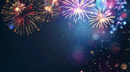 Fototapeta premium Festive fireworks background with black copy space,