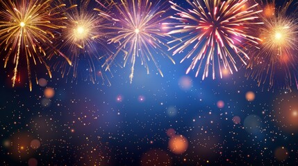 Fototapeta premium Festive fireworks background with black copy space,
