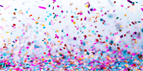 coloured confetti as a white New Year's background. AI generative.