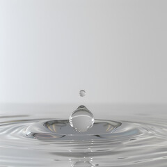 Water drop close up view on grey background	