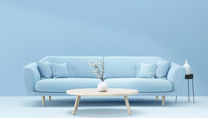 Minimalist Living Room Interior Design with Blue Sofa
