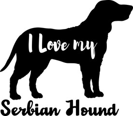 Serbian Hound I love my dog Dog silhouette dog breeds logo dog monogram vector
