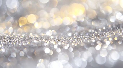 Ultra HD de-focused abstract glitter lights in silver and white, with subtle gold minimalist streaks