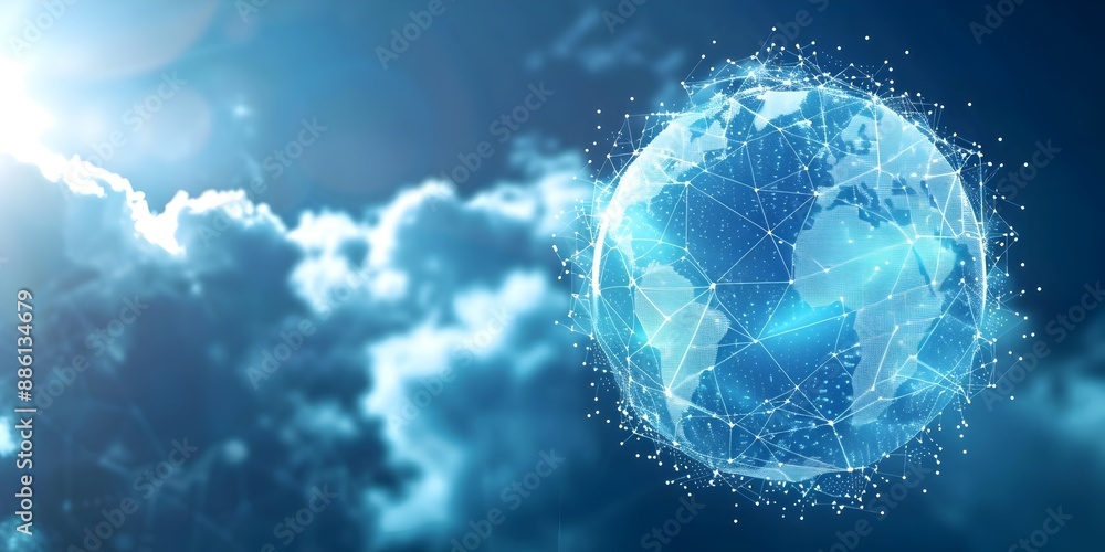 Poster glowing digital globe with cloud connections and high tech atmosphere depicting global connectivity 