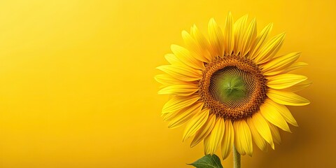 Obraz premium Vibrant sunflower flower on a bright yellow background, sunflower, flower, yellow, vibrant, nature, botanical, flora, plant, beauty