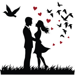 Couple romantic silhouette, isolate white background 