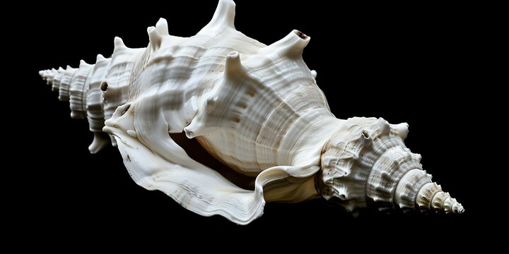 Isolated white horse conch shell with unique Pleuroploca trapezium trapezium markings. Concept Seashell Photography, White Horse Conch, Pleuroploca Trapezium, Isolated Marine Species