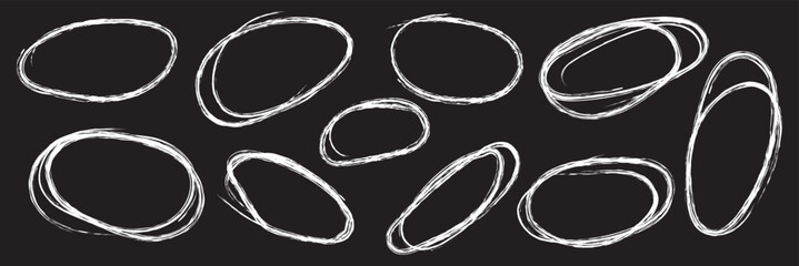 Red circle, pen draw set. Highlight hand drawn circle isolated on background. Handwritten red circle. For marker pen, pencil, logo and text check. Circle vector illustration