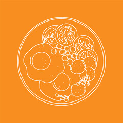 Contour drawing of greek salad and its ingredients