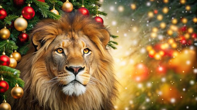 Abstract lion with a captivating Christmas theme, lion, abstract, beautiful, alluring, Christmas, holiday, festive, decoration - Powered by Adobe