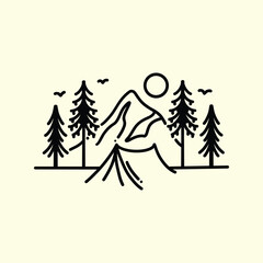 Camping healing vintage monoline scene illustration