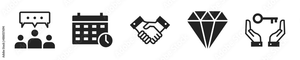 Poster management icon set. set of 5 outline icons related to business management. linear icon collection. 