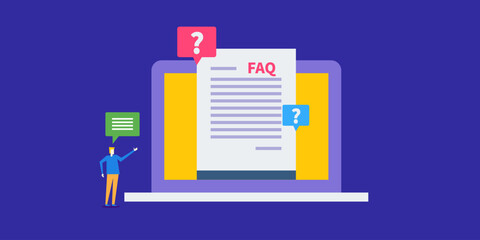 Frequently asked question - FAQ answer on pc screen, customer Q and A, vector illustration.