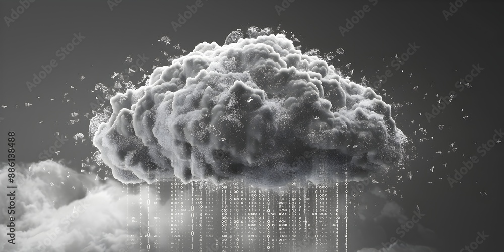 Poster sci fi brain shaped cloud with binary code monocrhomatic computing concept
