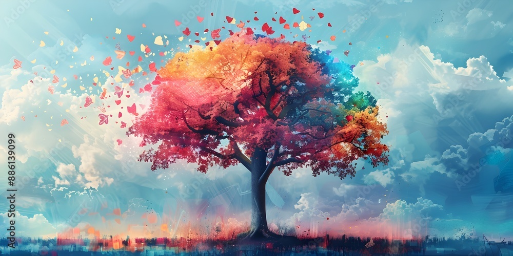 Poster vibrant digital tree blending nature and cloud computing technology