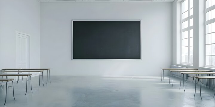 Animated 4k background of an empty classroom with a large blackboard and essential equipment. Concept Classroom, 4k, Background, Animated, Educational