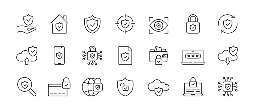 Cyber security icon set. Security, lock, unlock, password, data protection, eye access. Vector illustration