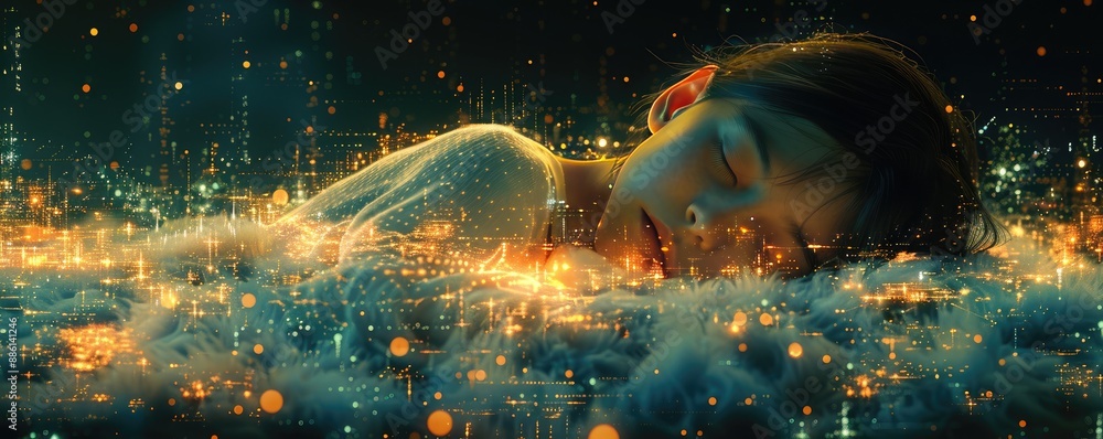 Poster illustrative blend of a resting person and complex biochemical charts, emphasizing the science of sl