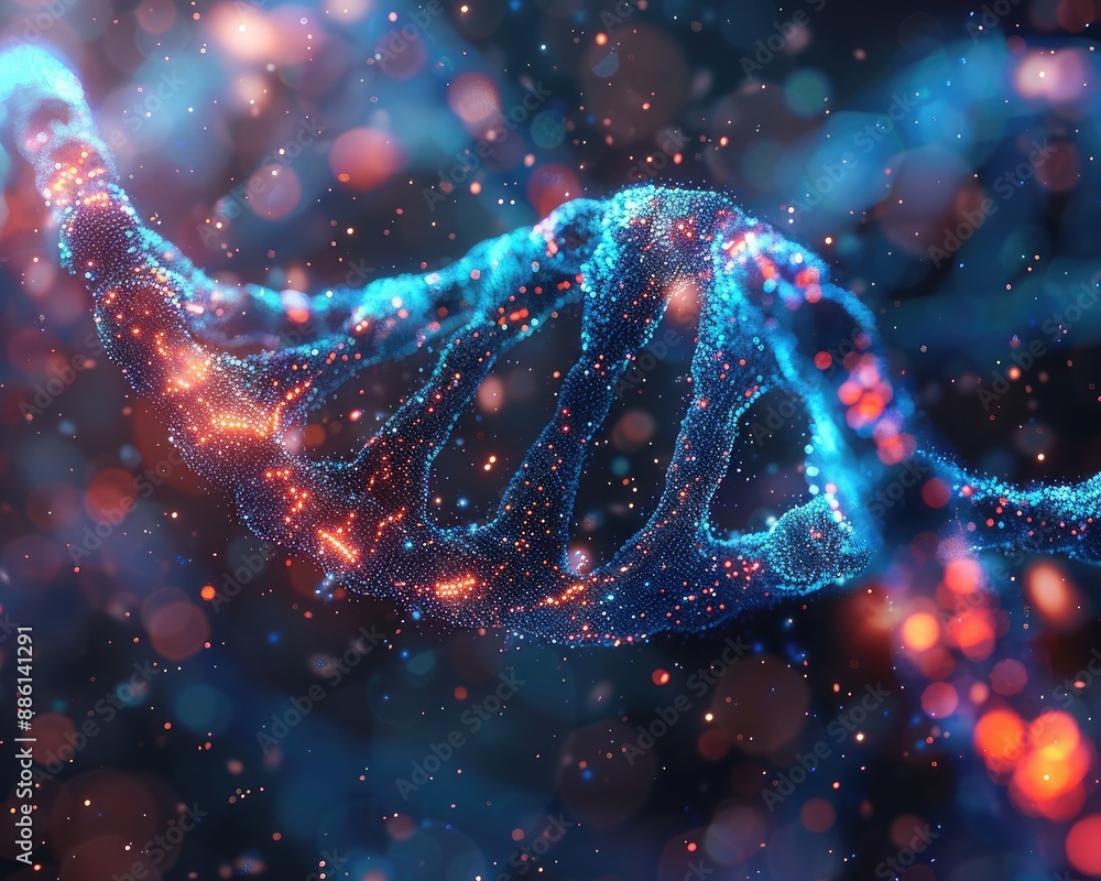 Poster genetic sequencing data, visualized through neural networks, showcasing advanced predictive medicine