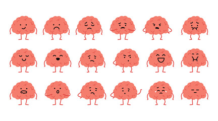 Cute Brain Character Mascot with Various Expression
