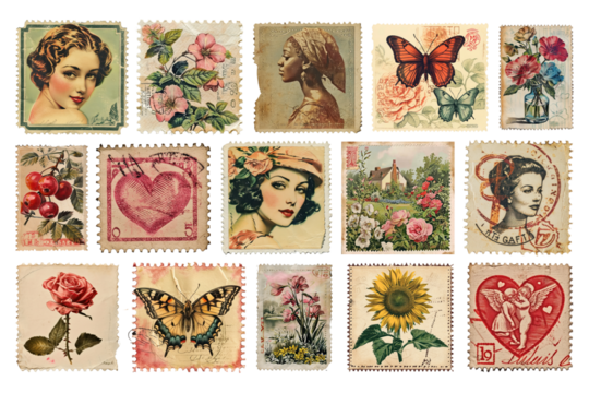 Postage stamp png element set, transparent background - Powered by Adobe