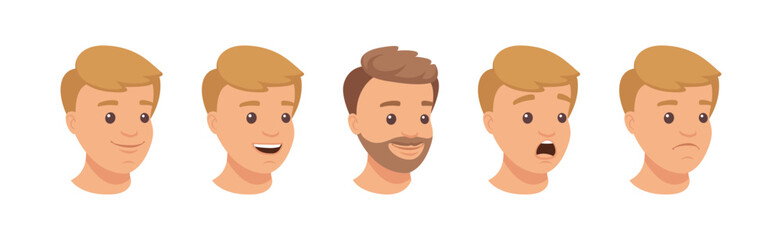 Handsome Man Character Demonstrating Emotion Vector Illustration Set