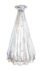 Realistic watercolor empty crystal flower vase. Hand drawn illustration on white background