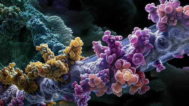 An electron microscopy image of a rie in action providing a glimpse into the microscopic world of protein synthesis.