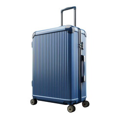 Fototapeta premium High-quality blue suitcase with a hard shell, four wheels, and extendable handle, perfect for travel and business trips.