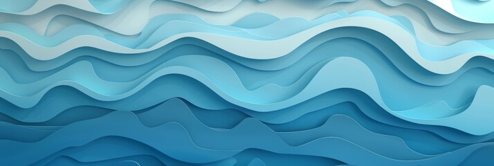Fototapeta premium A banner background featuring a layered paper cutout design in shades of blue, resembling a wave pattern