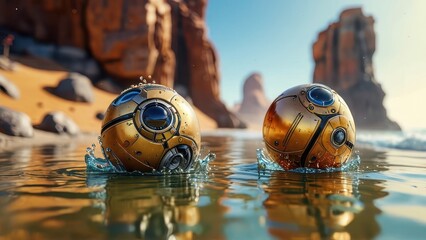 Futuristic Spheres in the Water.