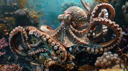 Fototapeta premium A large octopus is swimming in the ocean