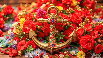 Colorful anchor with nautical elements for National Maritime Day celebration , maritime, anchor,colorful, national