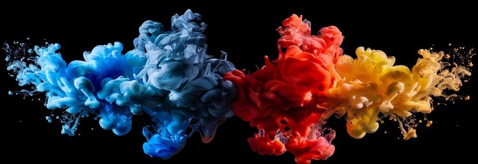 Obraz premium Abstract black background. Acrylic blue and red colors in water. Ink blots.