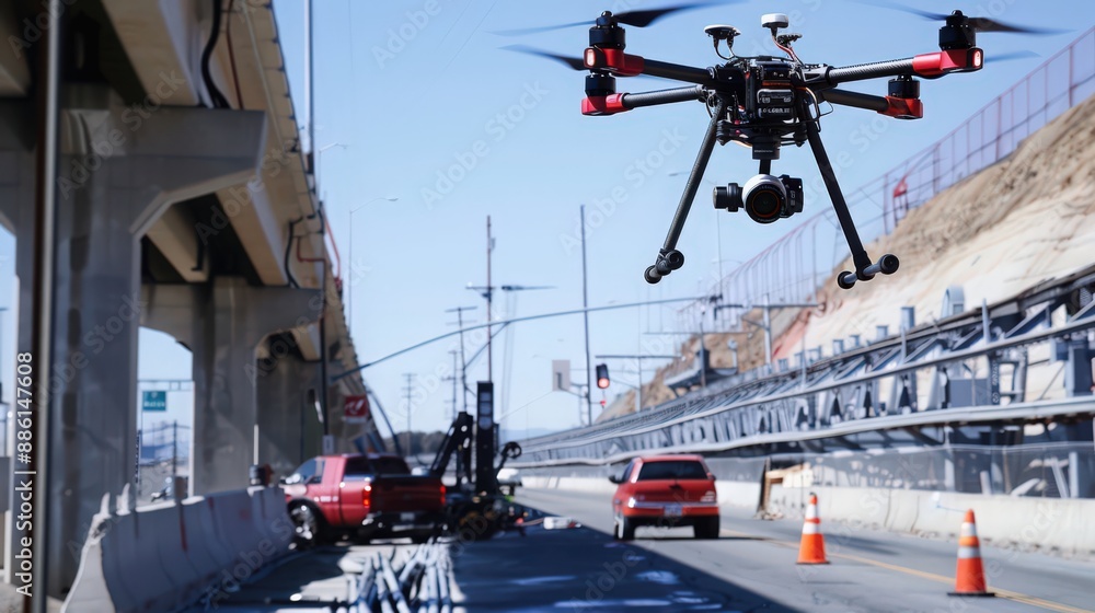 Poster capture the versatility of robotic drones capturing aerial footage for progress reports and project 
