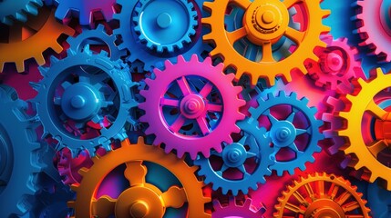 Bunte Zahnräder als Symbol für Teamarbeit