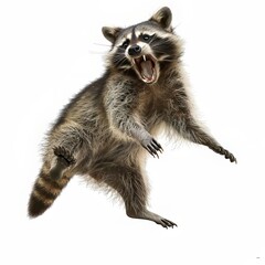 Obraz premium Raccoon In MidAir With Open Mouth And Sharp Teeth