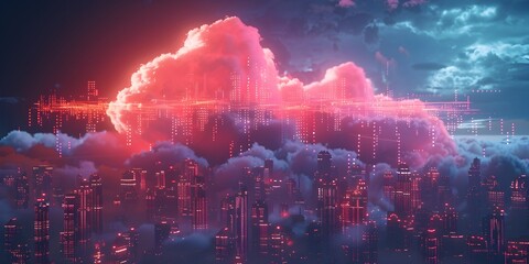 City with Vibrant Cloud Data Overlays Depicting the Future of Smart Urban Computing
