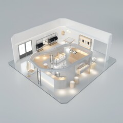 3D Render of a Minimalist Retail Store with Open Floor Plan, on isolated white background, Generative AI
