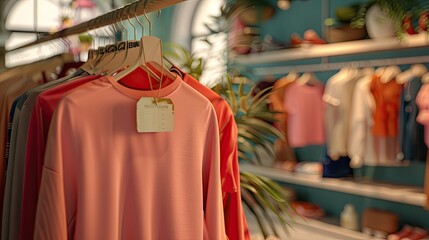 Fashionable boutique displaying clothing with a price tag mockup