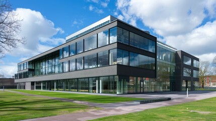 Obraz premium Modern university building with glass walls
