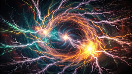 Abstract background of swirling orange lightning in darkness, orange, lightning, abstract, background, swirl, dark